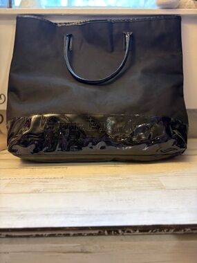 Black Patent Trim Tote Bag by Burberry